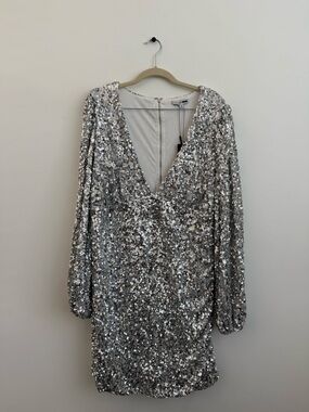 Fashion Nova Silver Sequin Mini Dress